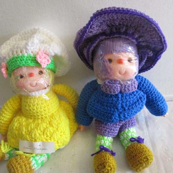 Lemon Meringue Blue Berry Muffin Crocheted Doll vintage handmade CHOICE