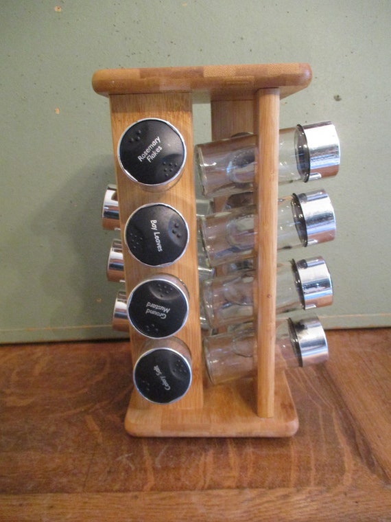 Wood Spice Rack With Bottles Vintage Rotating Etsy New Zealand