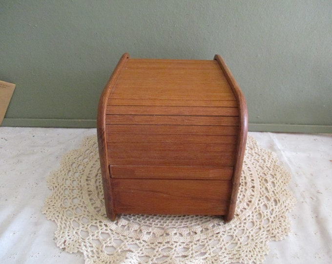 Roll Top Organizer Teak Recipe Box Vintaghe File Card Etsy