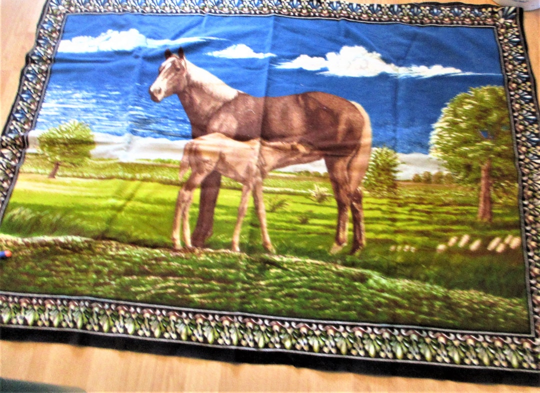 Horse Tapestry Western Equestrian Vintage Wall Hanging 53 X 37 Etsy