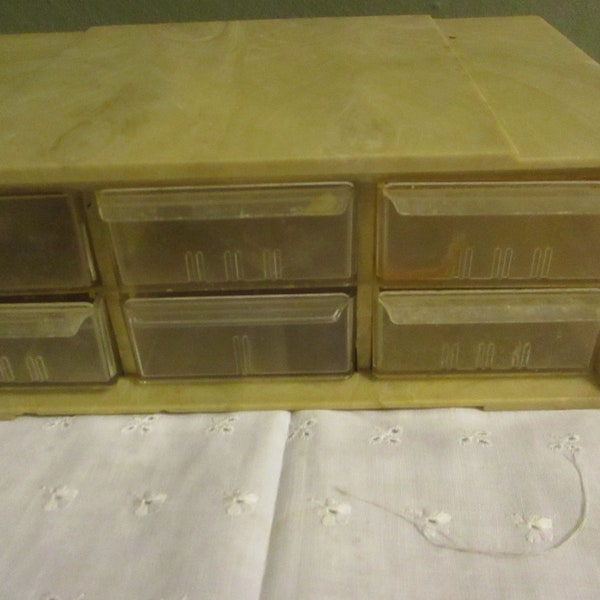 Storage Organizer 6 drawer Cream marble  Vintage Used