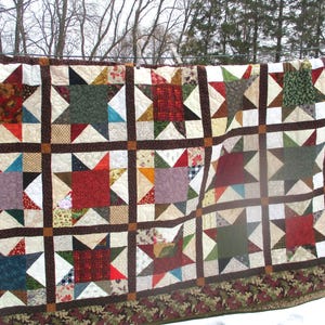 Scrappy King Queen Quilt Bed Size  Star #41 Handmade Minnesota USA