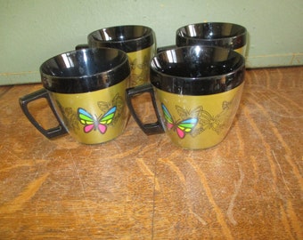 Butterfly  Thermo Serv Mug  Cup Vintage set of 4