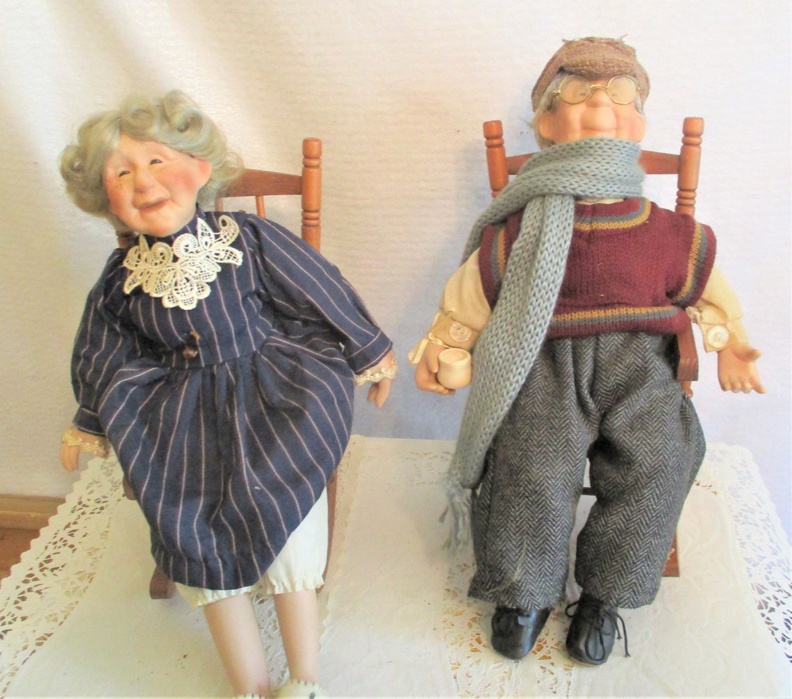 Porcelain Grandma and Grandpa Dolls With There Rocking Chairs | Etsy