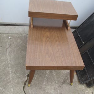 Step Side 2 Tiered Wood End Table Vintage Mid Century Modern