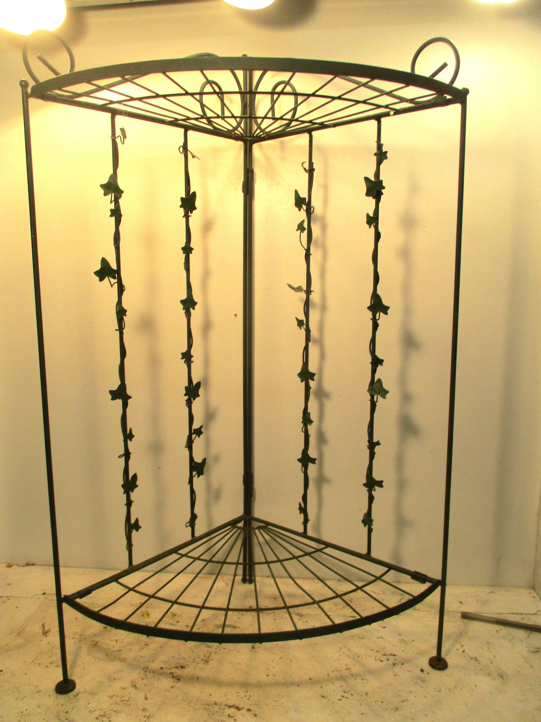 Corner Shelf Floor Metal Ornate Display Mid Century Modern Folding