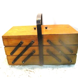 Sewing Box Accordion fold out Expandable Storage Vintage
