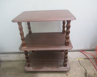 Spindle Table Wheel Cart Three Tiered Vintage Accent
