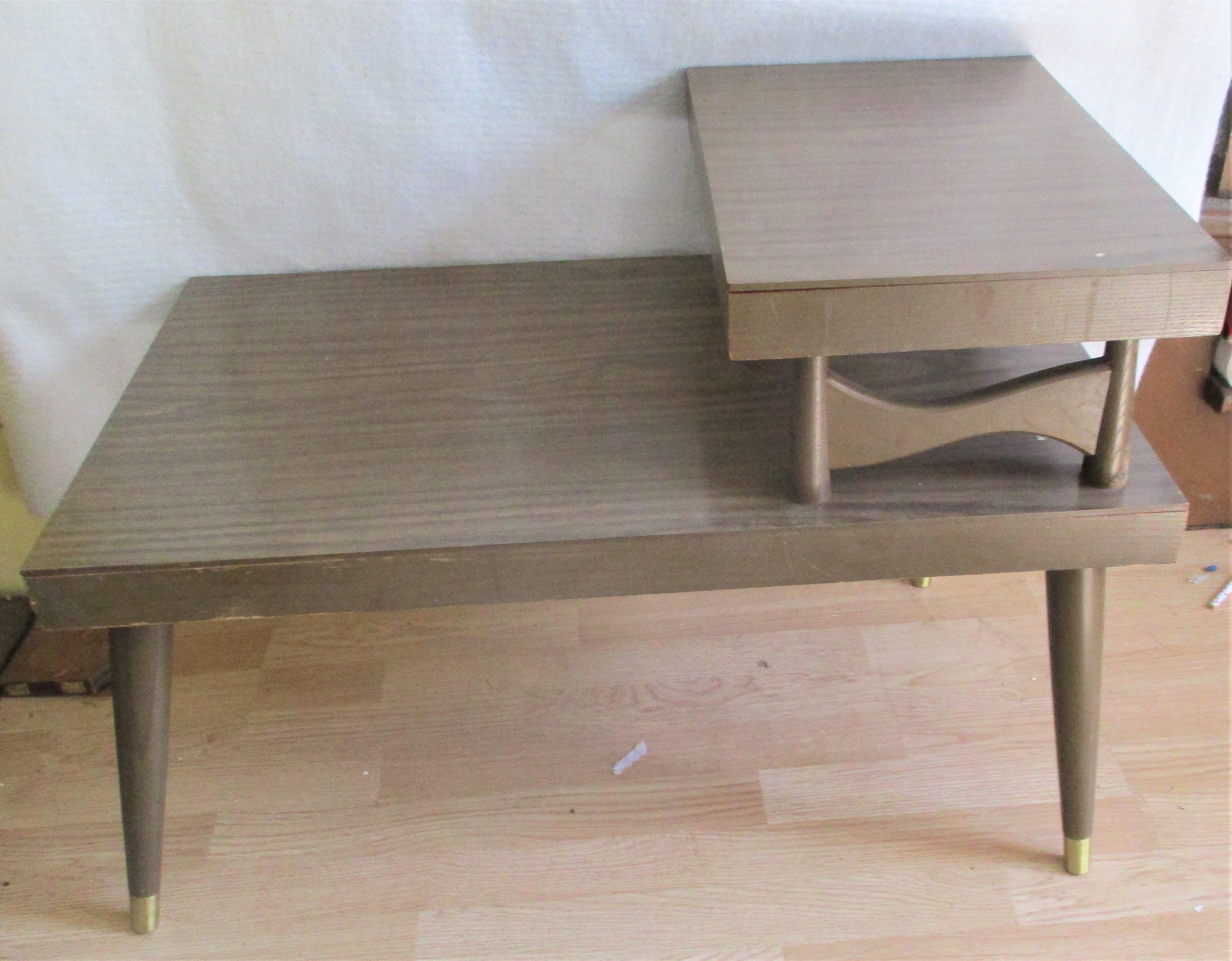 Step Side 2 Tiered Wood End Table Vintage Mid Century Modern