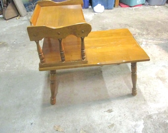 Step Side 2 Tiered Wood End Table Vintage Mid Century Modern
