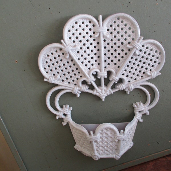 White Wicker Look wall pocket  syroco decor