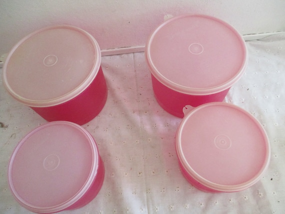 Tupperware Container Set of 4 Vintage Pink With Clear Lids AS IS