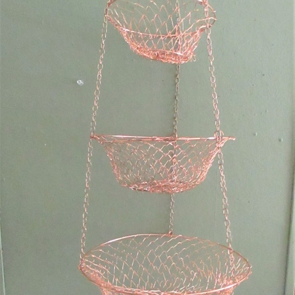 Wire Mesh Baskets 3 Tiered Hanging Vintage copper color