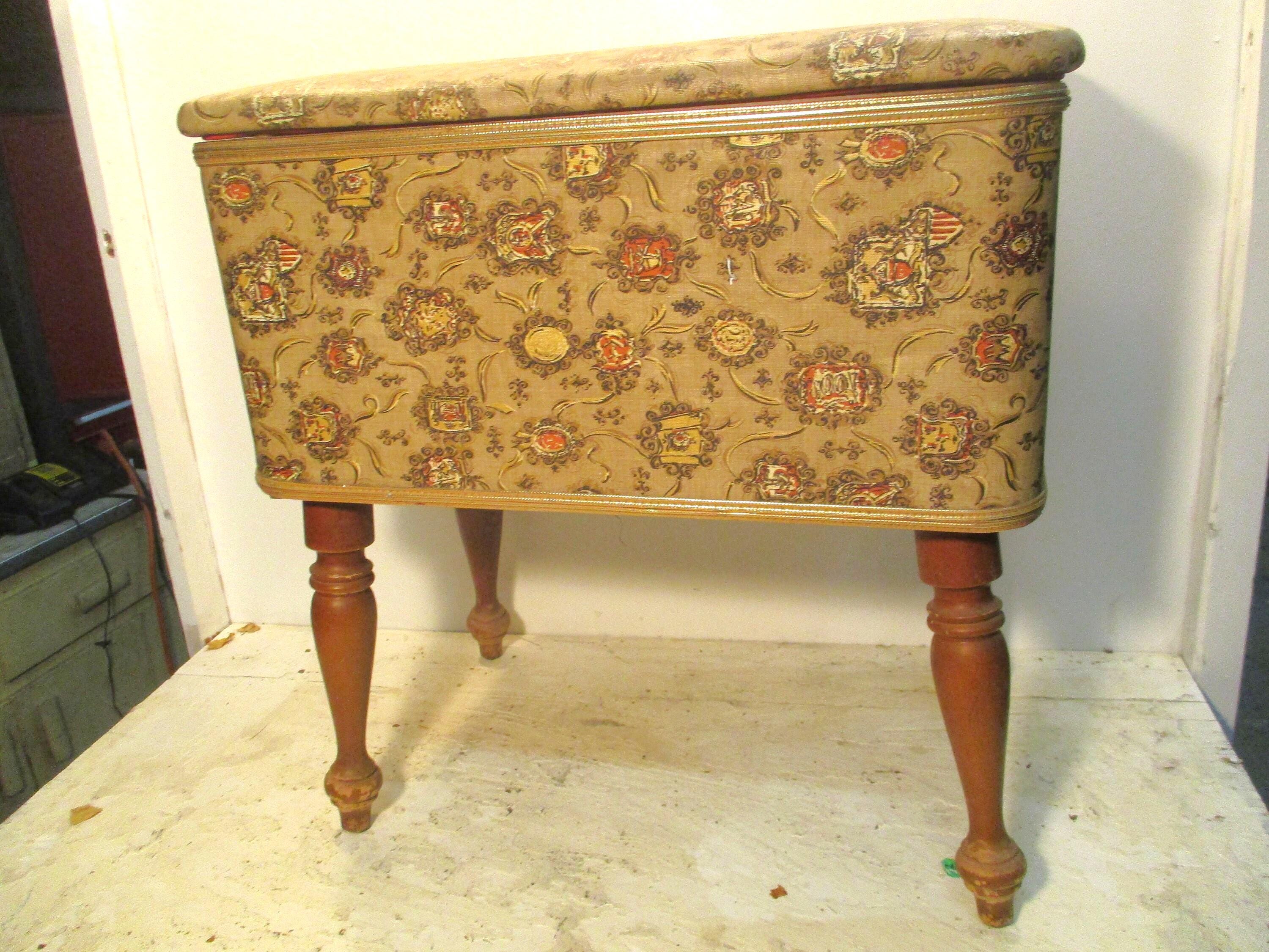 Sewing Stool Lift up Seat  Ottoman Vintage Bench Storage