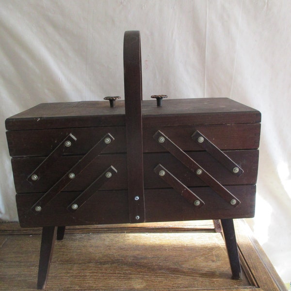 Wooden Sewing Box Accordion fold out Expandable Storage