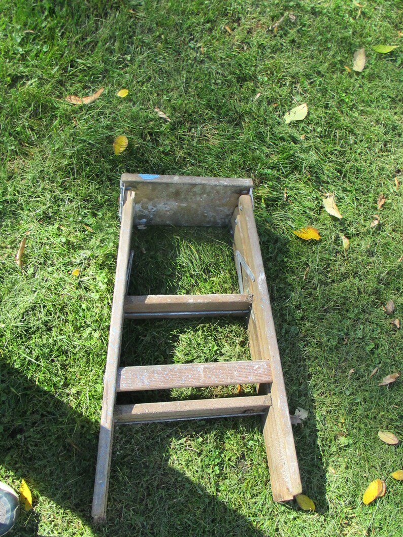 Wooden Step Ladder Weather Folding Plant Stand Shabby Vintage Wedding Decor Home Living Outdoor Gardening Kromasol Com