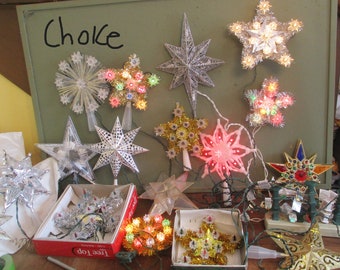 Star Tree topper Lighted Tinsel Vintage Gold Multi Color Lights and More CHOICE ONE ONLY  A