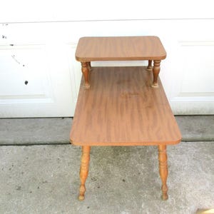 Step Side 2 Tiered Wood End Table Vintage Mid Century Modern