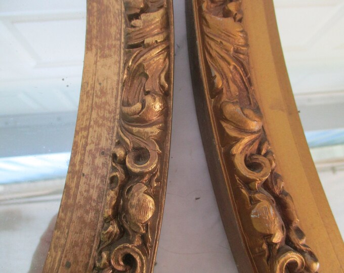 Folk Art Mirror Antique Wood Frame Embellished With Cut Outs Dark Oak