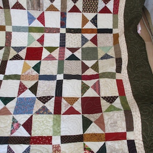 Scrappy King Queen Quilt Bed Size  Star #3 Handmade USA