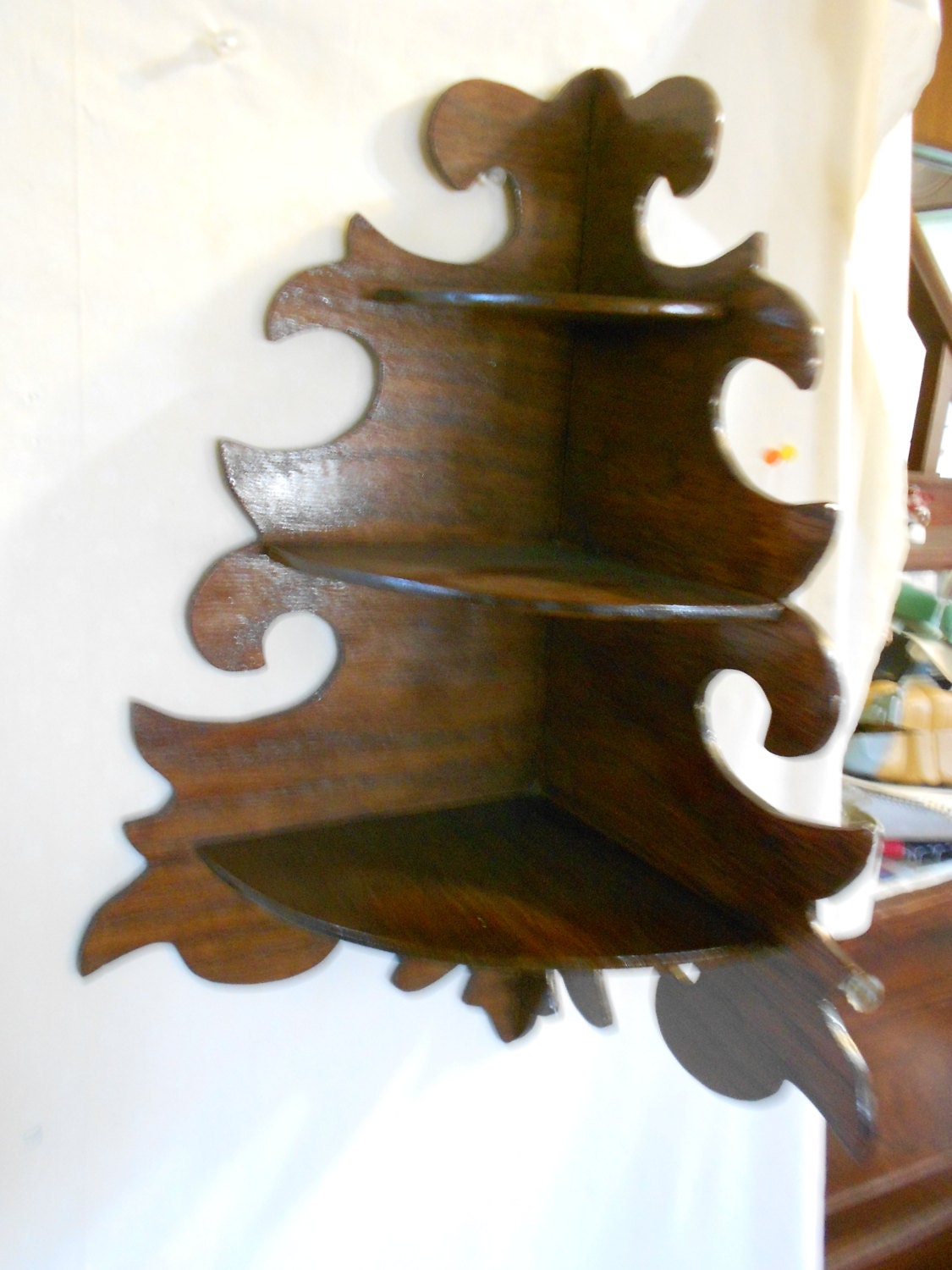 Wooden Corner Shelf Knick knack Three Tiered vintage Handmade Etsy