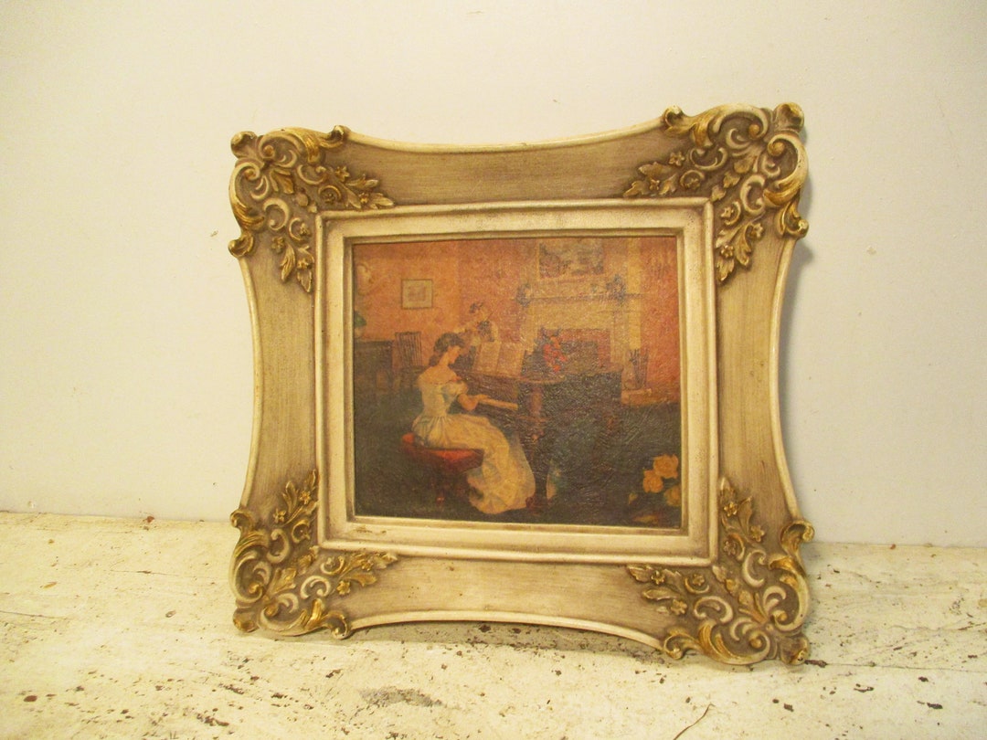 Lady Playing Piano Picture Frame Plastic Gesso Like Vintage Etsy