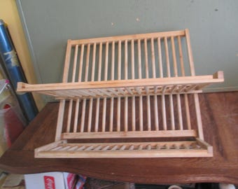 Wooden Dish Drain Rack folds up Vintage
