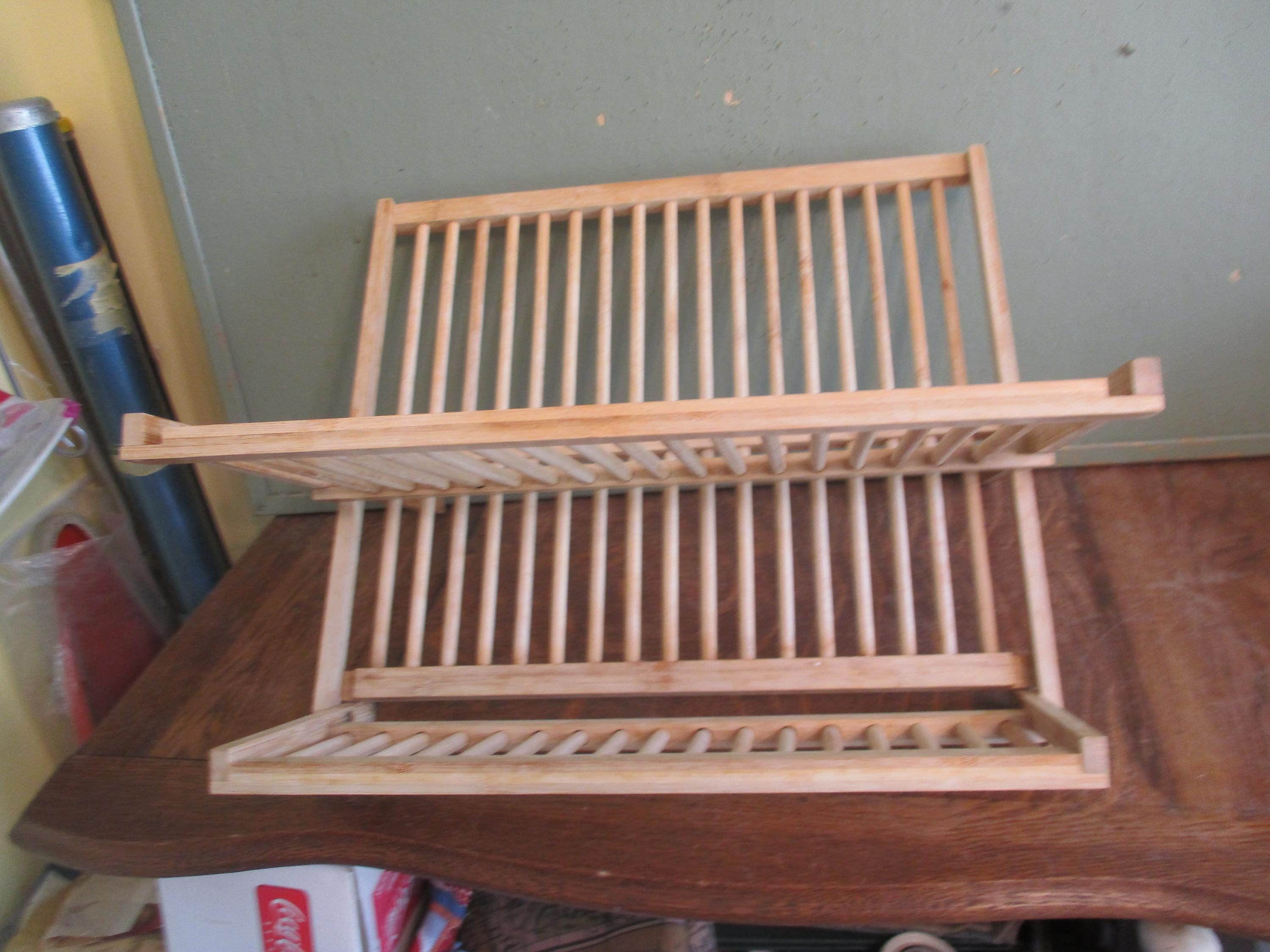 Wooden Dish Drain Rack folds up Vintage