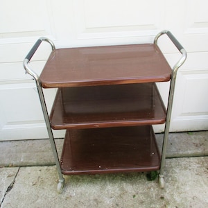 Rolling Metal Cart Serving Trolley   3 tiered  Shipped disassembled Vintage