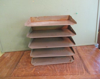 Filing Organizer Industrial Metal Office Storage Desk Tower Vintage