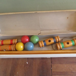Croquet Mallets Balls and some Wires Vintage