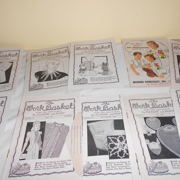 Work Basket Magazine 1940's set of 9 plus 1 catalog