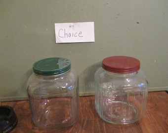 Square Glass Jar Metal Lid Farmhouse Kitchen Storage Vintage CHOICE