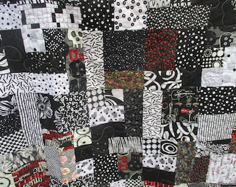 Quilt Black White Queen Size Bed  Double Full  71 Scrappy  Handmade In Minnesota