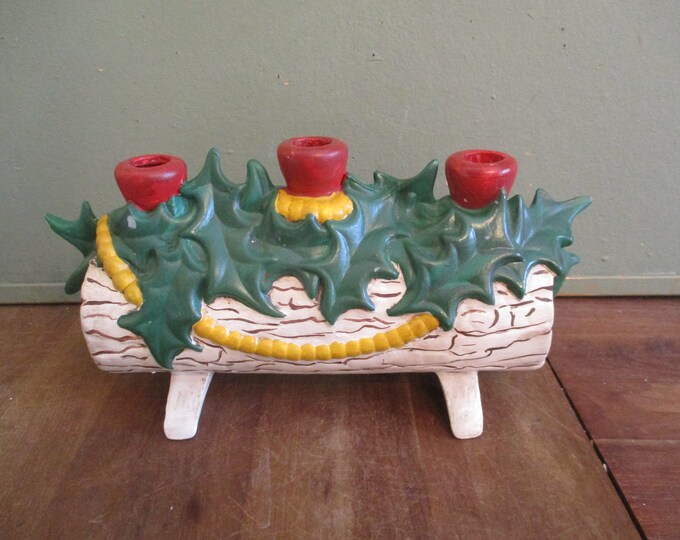 Ceramic Yule Log Vintage Candle Holder, Christmas Holiday Decor Etsy