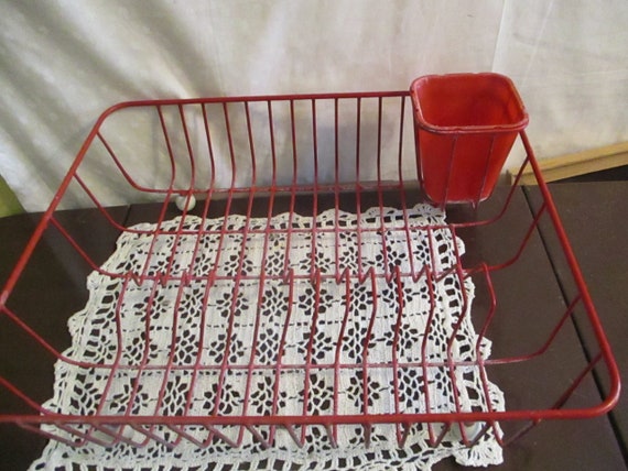 Dish Drain Rack Rubber Coated Metal Red 