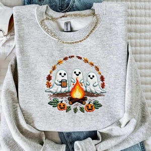 Spooky Ghosts Embroidery Design - Halloween Campfire Stitching Pattern for DIY Clothing, Home Decor and Gifts - Instant Download