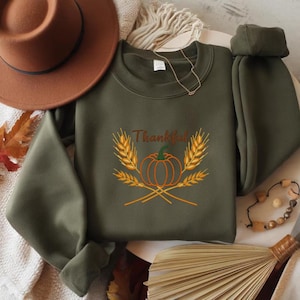 Thanksgiving Embroidery Design – Thankful Pumpkin and Wheat Harvest Embroidery Pattern, Fall Machine Embroidery File for Autumn Decor