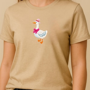 Goose Embroidery Design – Cute Goose with Bow & Hat – Farmhouse Kitchen Towel Stitch – Digital Machine Embroidery File – PES DST EXP