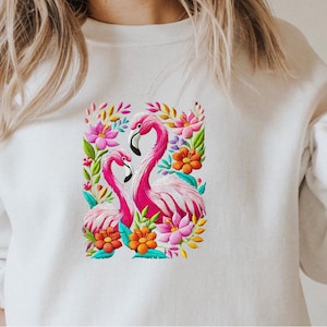Flamingo Embroidery Design: Floral Stitch Pattern (Digital Download)