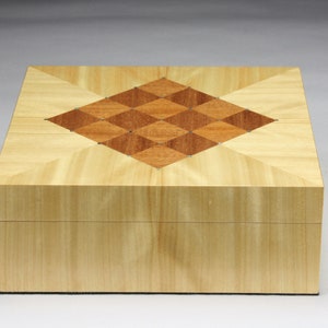 Handmade Modern Wood Jewelry Box With Avodire And Mahogany With Abalone Inlays