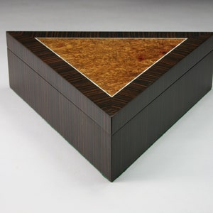 Handmade Modern Jewelry Box Macassar Ebony With Amboyna Burl And Mother of Pearl Inlays