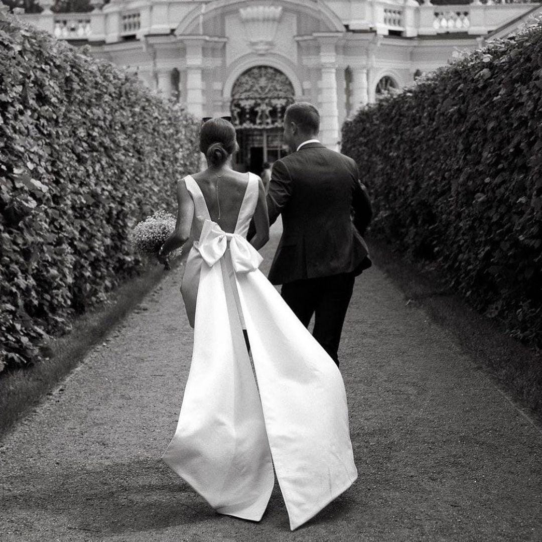 MANOA white matte fabric long straight wedding dress