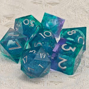 Blue Resin Dice Set, Liquid Core Dice Set, TTRPG, RPG, Dungeons and Dragons,Resin dice, resin dnd dice, Easter Gift