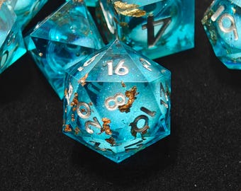 Blue Liquid Core DnD Dice Set for Role Playing Games, Full Galaxy Dungeons and Dragons Dice Set for Gifts, RPG Liquid Core D&D Dice Set
