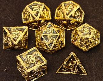 Gold Metall D&D Würfel Set, Metall Würfel Set, Rollenspiele, Sharp Edge Würfel, RPG DND Würfel D20 D6