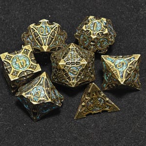 Metal Dice Set, 7 Pcs DND Metal Dice, Dragon Scale Polyhedral Dice Set, for Role Playing Game D&D Dice, D20 D12 D10 D% D8 D6 D4