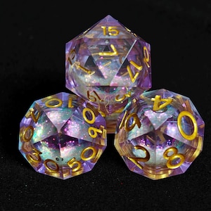 Purple Liquid Core Dice Set For Role Playing Games, Galaxy Dungeons and Dragons D&D Dice Set For Gifts, Full D and D Dice Set