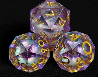 Purple Liquid Core Dice Set For Role Playing Games, Galaxy Dungeons and Dragons D&D Dice Set For Gifts, Full D and D Dice Set