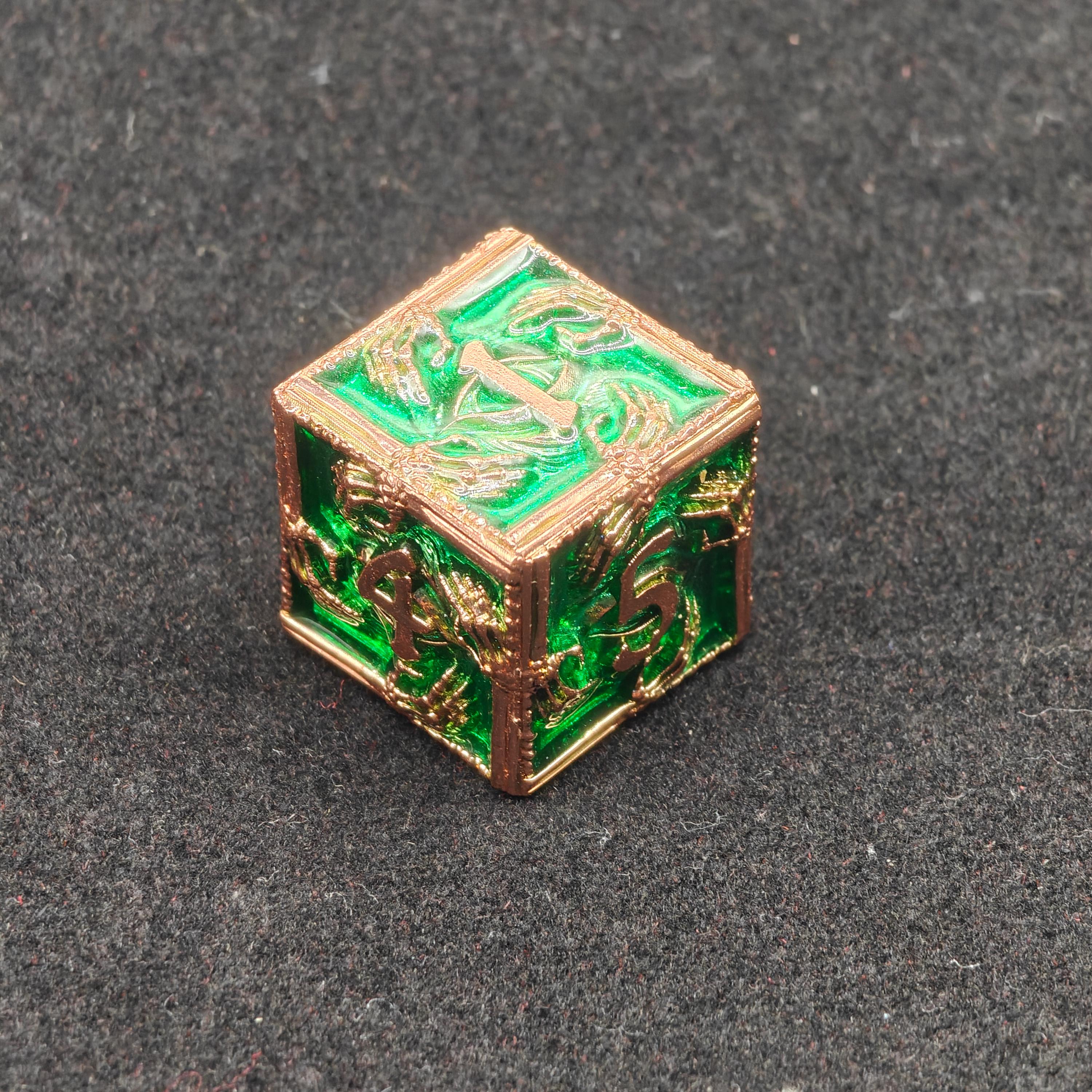 D&D Metallwürfel Set – 7-teilig, Blaugrün/kupfer, Zinklegierung, Mit Metallbox, Für Rollenspiele